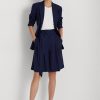 Navy naisten Ralph Lauren laskostetut Georgette-leveälahkeiset shortsit Navy naisten Ralph Lauren laskostetut Georgette-leveälahkeiset shortsit