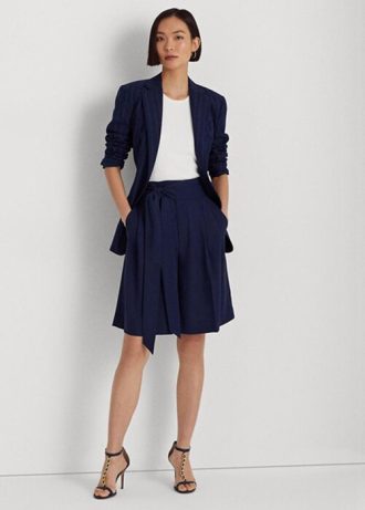 Navy naisten Ralph Lauren laskostetut Georgette-leveälahkeiset shortsit Navy naisten Ralph Lauren laskostetut Georgette-leveälahkeiset shortsit