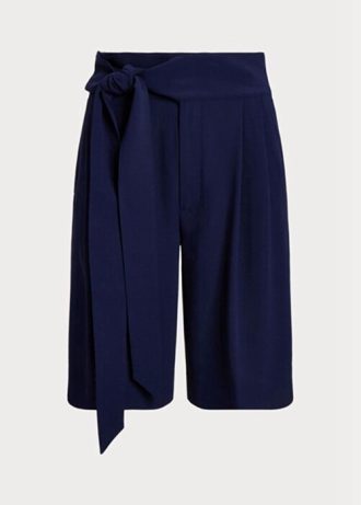 Navy naisten Ralph Lauren laskostetut Georgette-leveälahkeiset shortsit Navy naisten Ralph Lauren laskostetut Georgette-leveälahkeiset shortsit