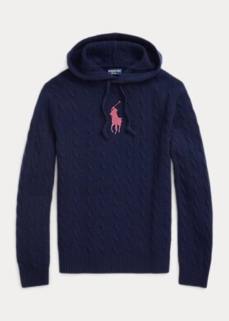 Navy naisten Ralph Lauren Pink Pony Cable Cashmere-hupulliset neulepuserot Navy naisten Ralph Lauren Pink Pony Cable Cashmere-hupulliset neulepuserot