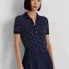 Navy naisten Ralph Lauren Polka-Dot pikee poolopaidat Navy naisten Ralph Lauren Polka-Dot pikee poolopaidat
