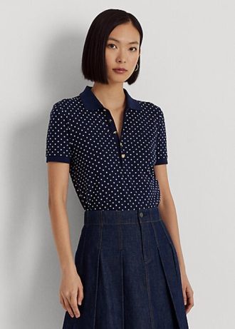 Navy naisten Ralph Lauren Polka-Dot pikee poolopaidat