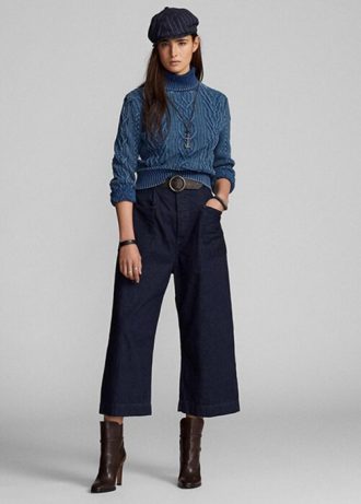 Navy naisten Ralph Lauren Puuvilla-pellava Denim Leveälahkeiset housut Navy naisten Ralph Lauren Puuvilla-pellava Denim Leveälahkeiset housut