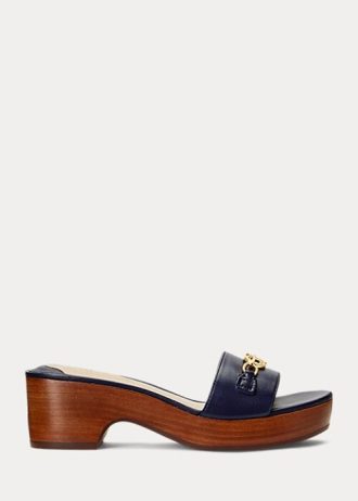 Navy naisten Ralph Lauren Roxanne Nappa -nahkasandaalit Navy naisten Ralph Lauren Roxanne Nappa -nahkasandaalit