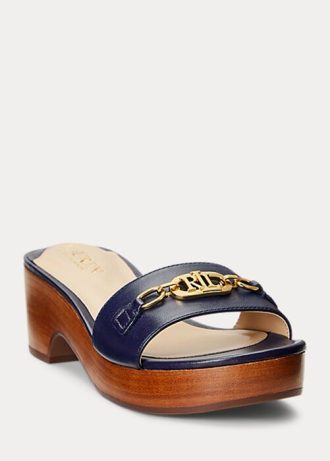 Navy naisten Ralph Lauren Roxanne Nappa -nahkasandaalit Navy naisten Ralph Lauren Roxanne Nappa -nahkasandaalit