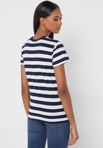 Navy naisten Ralph Lauren Striped Crew Neck T-paidat