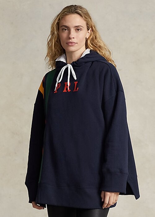 Navy naisten Ralph Lauren Striped Fleece -logovillapuserot Navy naisten Ralph Lauren Striped Fleece -logovillapuserot