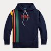 Navy naisten Ralph Lauren Striped Fleece -logovillapuserot Navy naisten Ralph Lauren Striped Fleece -logovillapuserot