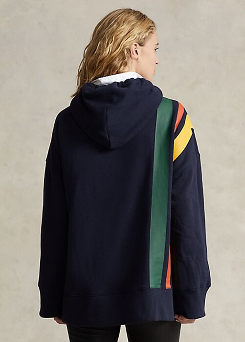Navy naisten Ralph Lauren Striped Fleece -logovillapuserot Navy naisten Ralph Lauren Striped Fleece -logovillapuserot