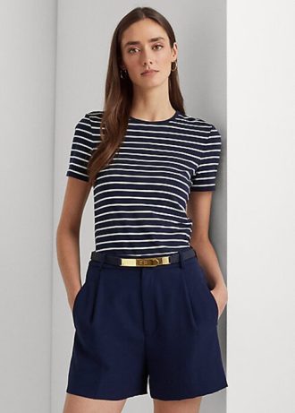 Navy naisten Ralph Lauren Striped Stretch Cotton T-paidat