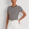Navy naisten Ralph Lauren Striped Stretch Cotton T-paidat Navy naisten Ralph Lauren Striped Stretch Cotton T-paidat