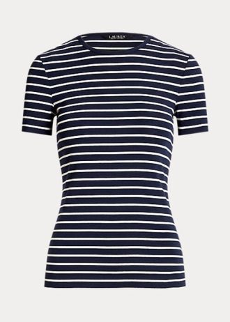 Navy naisten Ralph Lauren Striped Stretch Cotton T-paidat