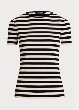Navy naisten Ralph Lauren Striped Stretch Cotton T-paidat