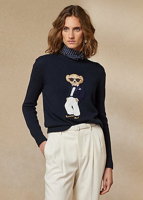 Navy naisten Ralph Lauren Tuxedo Bear -puuvillapuserot Navy naisten Ralph Lauren Tuxedo Bear -puuvillapuserot