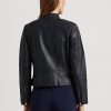Navy naisten Ralph Laurenin tumbled nahkaiset mototakit Navy naisten Ralph Laurenin tumbled nahkaiset mototakit