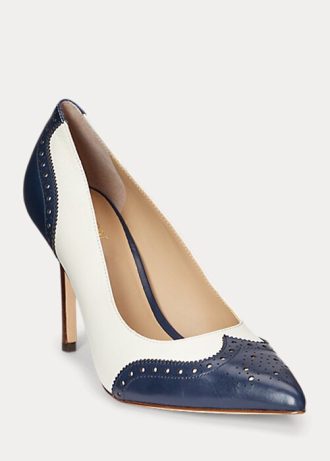 Navy / White naisten Ralph Lauren Lynden Nappa & Kiillotetut nahkaiset korkokengät