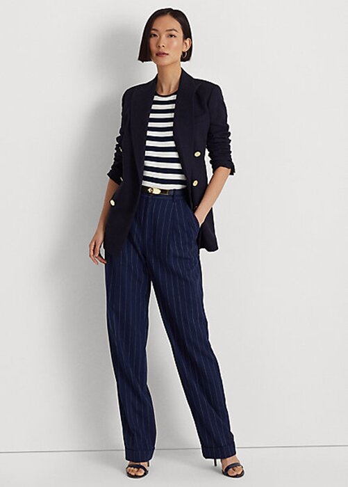 Navy / White Naisten Ralph Lauren Pinstripe Twill Straight Pants Navy / White Naisten Ralph Lauren Pinstripe Twill Straight Pants