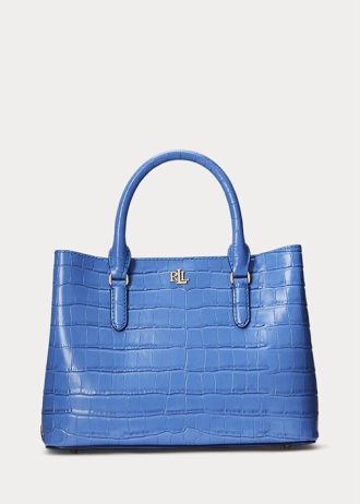 New England Blue naisten Ralph Lauren kohokuvioidut nahkaiset keskikokoiset Marcy-laukut