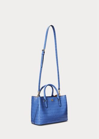New England Blue naisten Ralph Lauren kohokuvioidut nahkaiset keskikokoiset Marcy-laukut