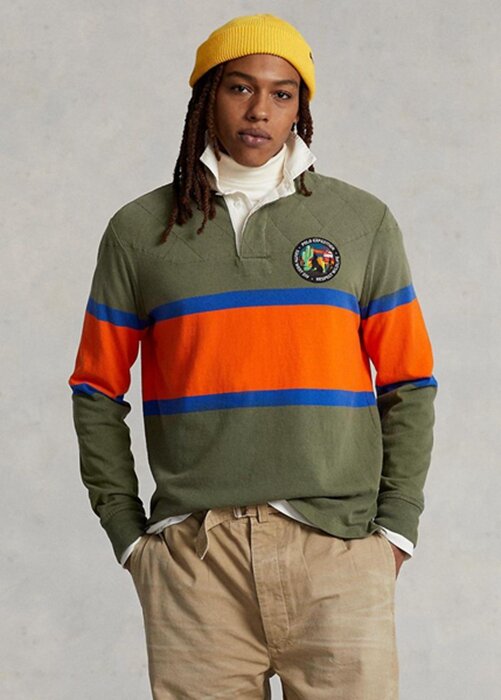 Oliivi miesten Ralph Lauren Classic Fit Striped Rugby poolopaidat Oliivi miesten Ralph Lauren Classic Fit Striped Rugby poolopaidat