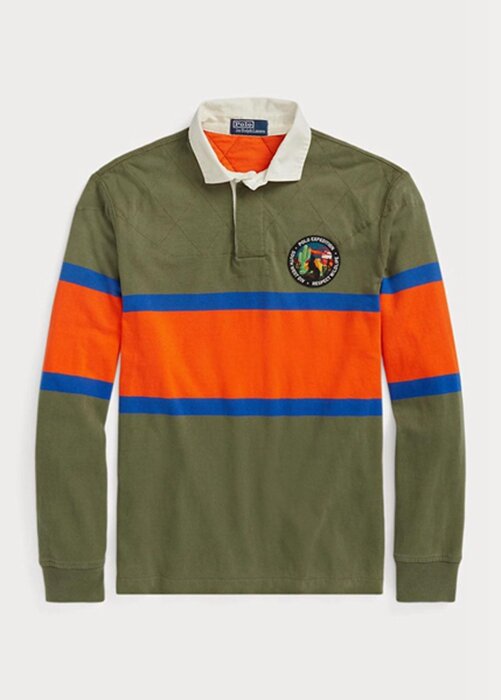 Oliivi miesten Ralph Lauren Classic Fit Striped Rugby poolopaidat Oliivi miesten Ralph Lauren Classic Fit Striped Rugby poolopaidat