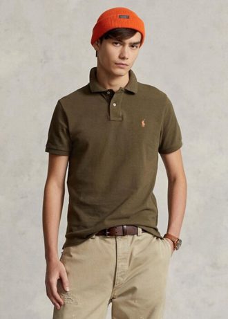 Oliivi miesten Ralph Lauren mukautetut Slim Fit mesh poolopaidat Oliivi miesten Ralph Lauren mukautetut Slim Fit mesh poolopaidat