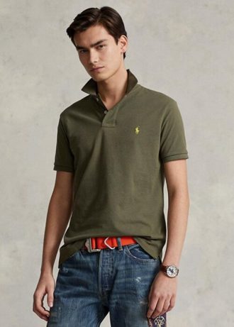 Oliivi miesten Ralph Lauren mukautetut Slim Fit mesh poolopaidat Oliivi miesten Ralph Lauren mukautetut Slim Fit mesh poolopaidat