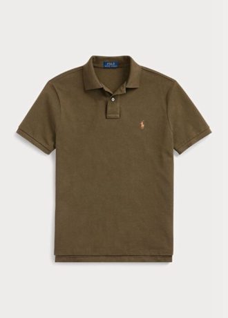 Oliivi miesten Ralph Lauren mukautetut Slim Fit mesh poolopaidat Oliivi miesten Ralph Lauren mukautetut Slim Fit mesh poolopaidat