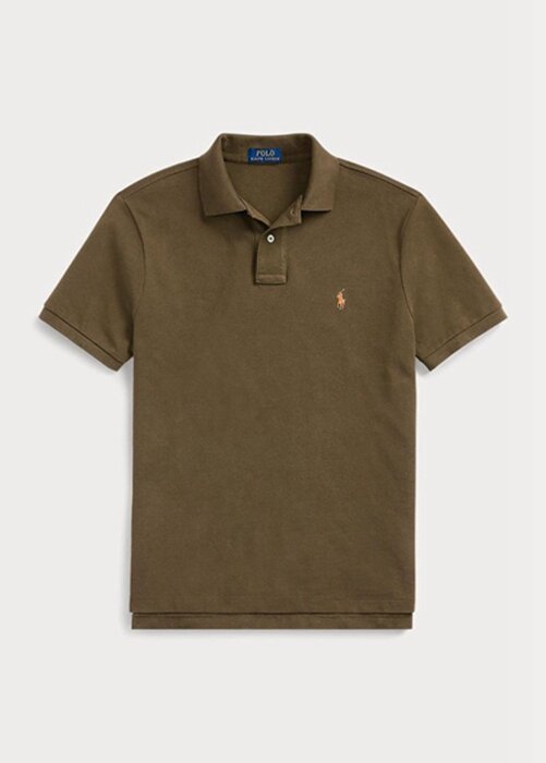 Oliivi miesten Ralph Lauren mukautetut Slim Fit mesh poolopaidat Oliivi miesten Ralph Lauren mukautetut Slim Fit mesh poolopaidat
