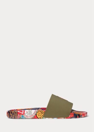 Oliivi miesten Ralph Lauren Patch-print -tossut Oliivi miesten Ralph Lauren Patch-print -tossut