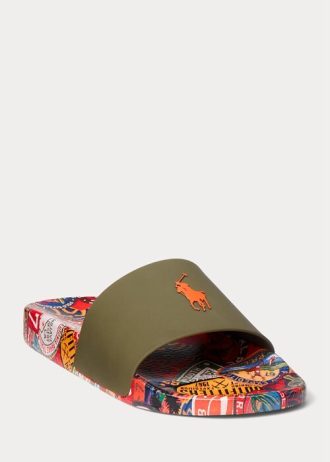 Oliivi miesten Ralph Lauren Patch-print -tossut Oliivi miesten Ralph Lauren Patch-print -tossut