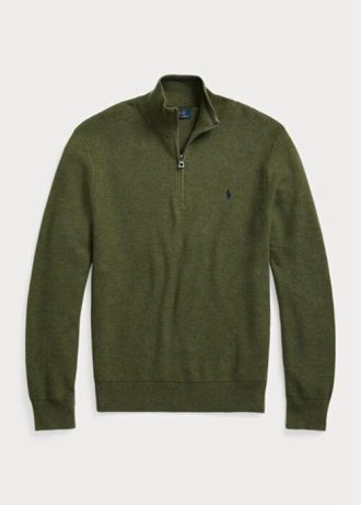 Oliivi miesten Ralph Lauren verkkoneulotut puuvillaiset neulepuserot Oliivi miesten Ralph Lauren verkkoneulotut puuvillaiset neulepuserot