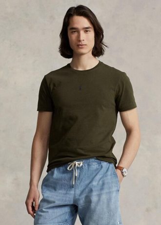 Oliivi Miesten Ralph Laurenin mukautetut Slim Fit Crewneck T-paidat