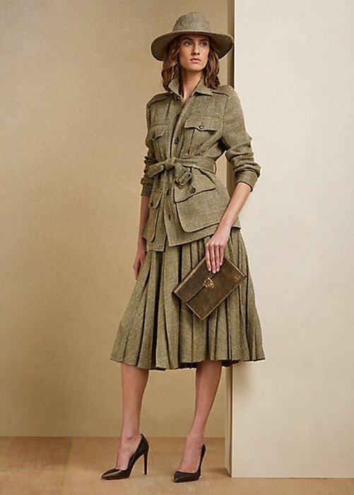 Oliivi naisten Ralph Lauren Arnavin laskostetut Broken-Twill-hameet Oliivi naisten Ralph Lauren Arnavin laskostetut Broken-Twill-hameet