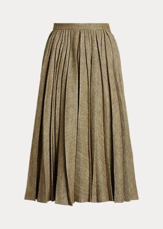 Oliivi naisten Ralph Lauren Arnavin laskostetut Broken-Twill-hameet