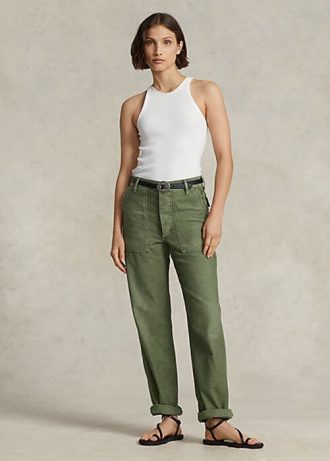 Oliivi naisten Ralph Lauren Cotton Sateen Utility Pants -housut Oliivi naisten Ralph Lauren Cotton Sateen Utility Pants -housut
