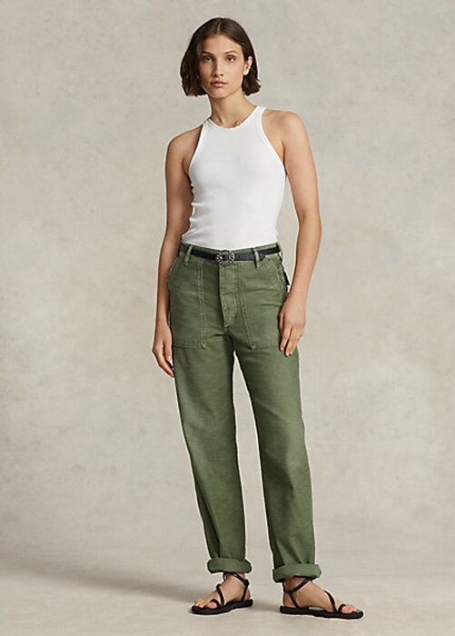 Oliivi naisten Ralph Lauren Cotton Sateen Utility Pants -housut Oliivi naisten Ralph Lauren Cotton Sateen Utility Pants -housut