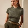 Oliivi naisten Ralph Lauren lakatut silkki lyhythihaiset villapaidat Oliivi naisten Ralph Lauren lakatut silkki lyhythihaiset villapaidat