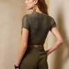 Oliivi naisten Ralph Lauren lakatut silkki lyhythihaiset villapaidat Oliivi naisten Ralph Lauren lakatut silkki lyhythihaiset villapaidat