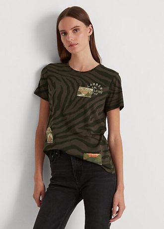 Oliivi Naisten Ralph Lauren Zebra-print jersey T-paidat