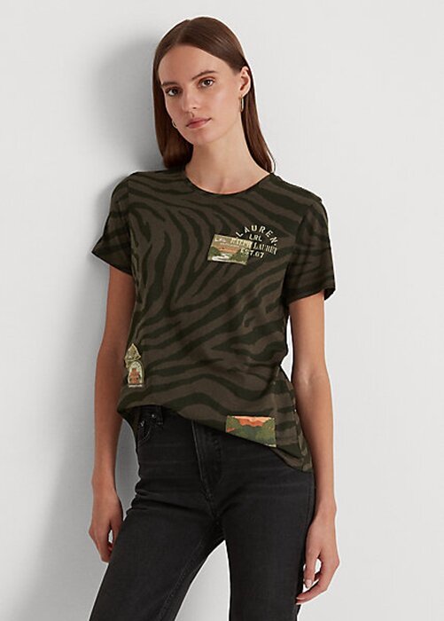 Oliivi Naisten Ralph Lauren Zebra-print jersey T-paidat Oliivi Naisten Ralph Lauren Zebra-print jersey T-paidat