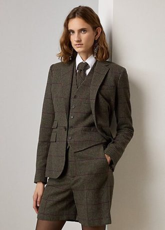 Oliivi / ruskea naisten Ralph Lauren Parker -ruudulliset ruudulliset Tweed-takit Oliivi / ruskea naisten Ralph Lauren Parker -ruudulliset ruudulliset Tweed-takit