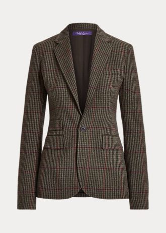 Oliivi / ruskea naisten Ralph Lauren Parker -ruudulliset ruudulliset Tweed-takit Oliivi / ruskea naisten Ralph Lauren Parker -ruudulliset ruudulliset Tweed-takit