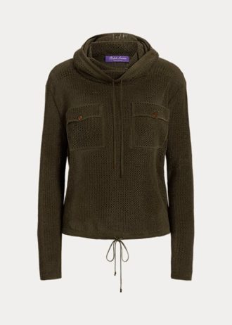 Oliivinväriset naisten Ralph Lauren Funnelneck silkki-pellavaverkkopuserot Oliivinväriset naisten Ralph Lauren Funnelneck silkki-pellavaverkkopuserot