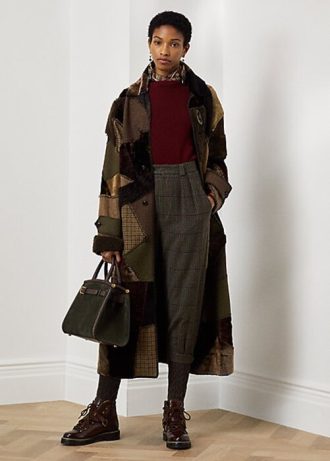 Oliivinväriset naisten Ralph Lauren Harmon Patchwork Shearling -takit Oliivinväriset naisten Ralph Lauren Harmon Patchwork Shearling -takit