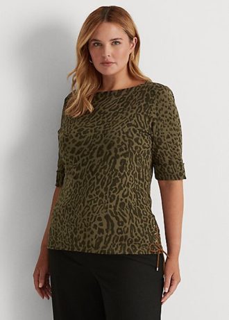 Oliivinväriset naisten Ralph Lauren Ocelot-printtipuuvillaiset topit Oliivinväriset naisten Ralph Lauren Ocelot-printtipuuvillaiset topit