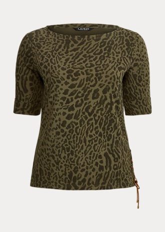 Oliivinväriset naisten Ralph Lauren Ocelot-printtipuuvillaiset topit Oliivinväriset naisten Ralph Lauren Ocelot-printtipuuvillaiset topit
