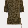 Oliivinväriset naisten Ralph Lauren Ocelot-printtipuuvillaiset topit