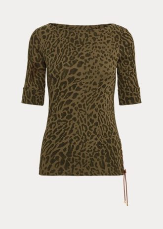 Oliivinväriset naisten Ralph Lauren Ocelot-printtipuuvillaiset topit Oliivinväriset naisten Ralph Lauren Ocelot-printtipuuvillaiset topit