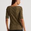 Oliivinväriset naisten Ralph Lauren Ocelot-printtipuuvillaiset topit